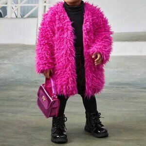 Baby Girls' Pink Furry Mid-Length Coat With Thermal Lining Sz. 18-24 months